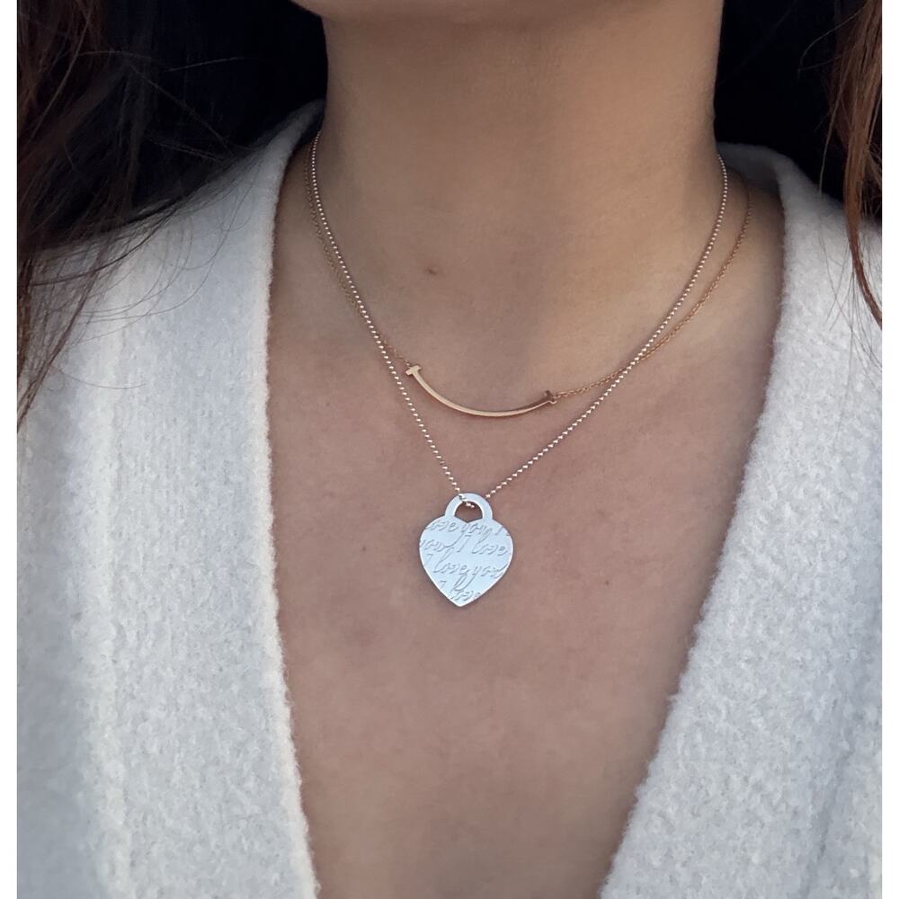 Tiffany & Co. Silver Love You Flagship Medium Heart Tag Pendant Charm Necklace